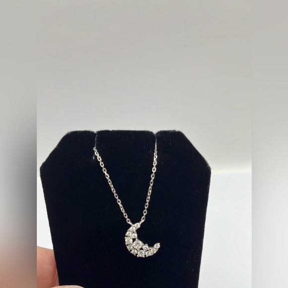 Vtg Rhinestone Cresent Moon Pendent/ Necklace. 925 Sterling Silver 17” necklace - Picture 6 of 13